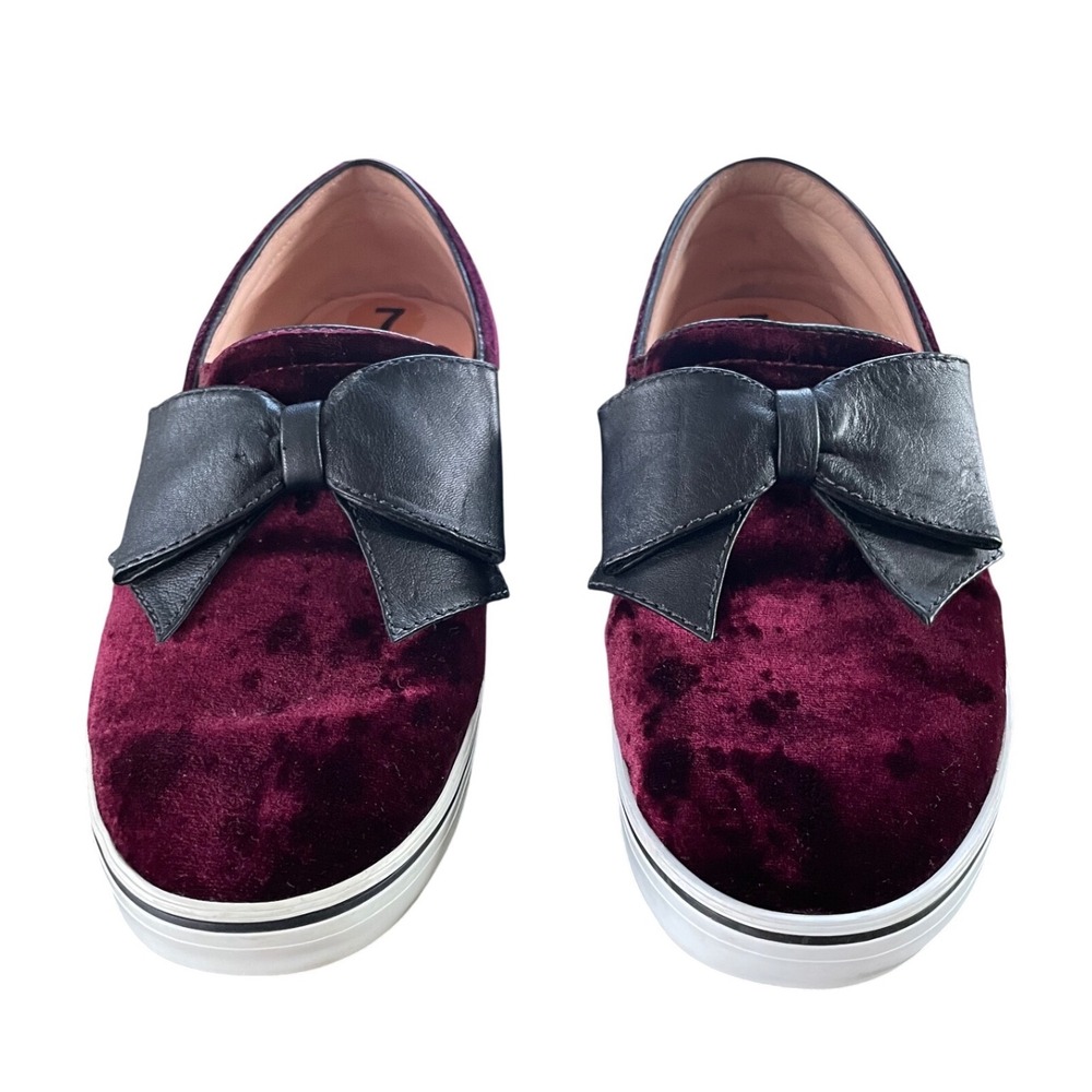 Kate Spade New York Burgundy Velvet Leather Bow Slip On Sneakers Shoes 7B